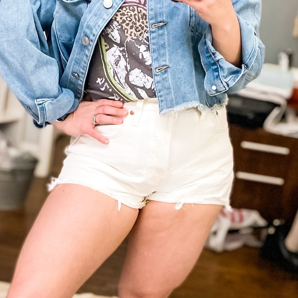 Levi's 501 White Frayed Jean Shorts